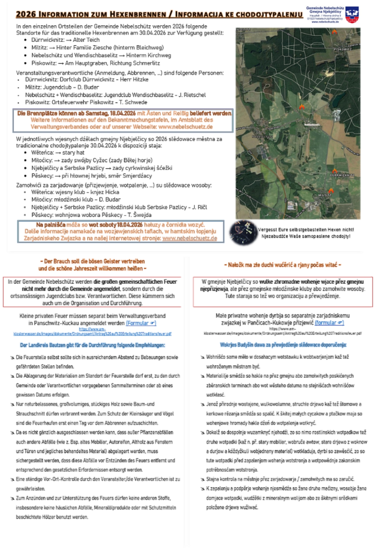2026 03 24 Hexenbrennen Gemeinde Nebelschütz Mitteilungsblatt u. Webseite